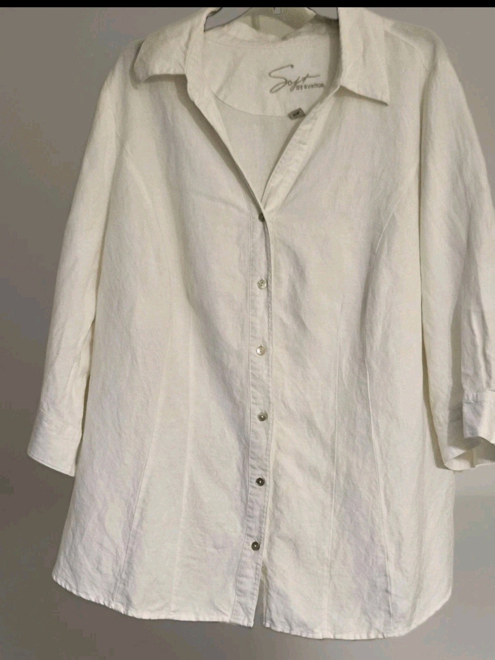 SOFT By AVENUE  Linen/Rayon Ivory Button Down Shirt Sz 26/28 Pre-Owned EUC
